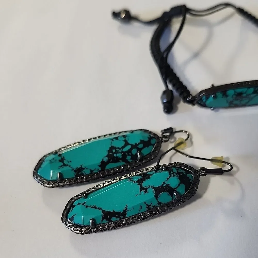 Rare Hard To Find Kendra Scott Variegated Teal Magnesite Set